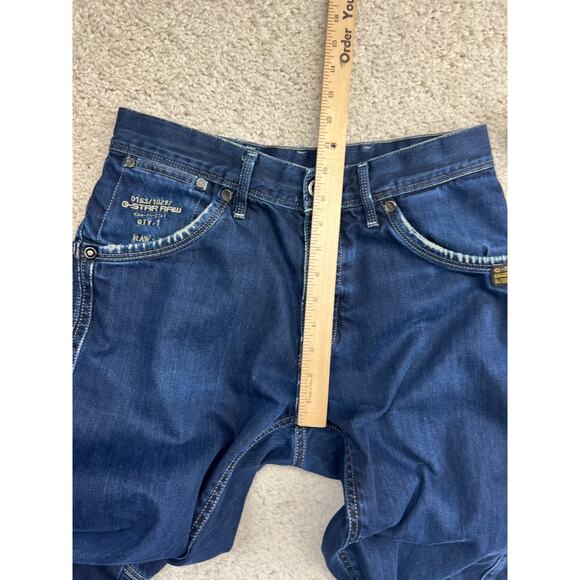 G-Star Raw Jeans Mens 32x32 Blue Distressed Biker Moto Dark Wash Button Fly - Picture 12 of 14